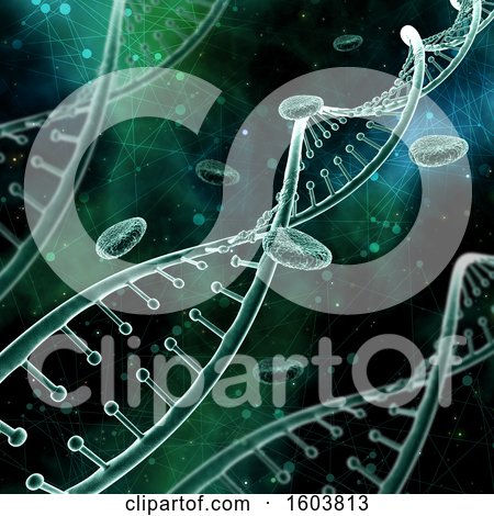 Clipart of a 3d Dna and Virus Background - Royalty Free Illustration by KJ Pargeter