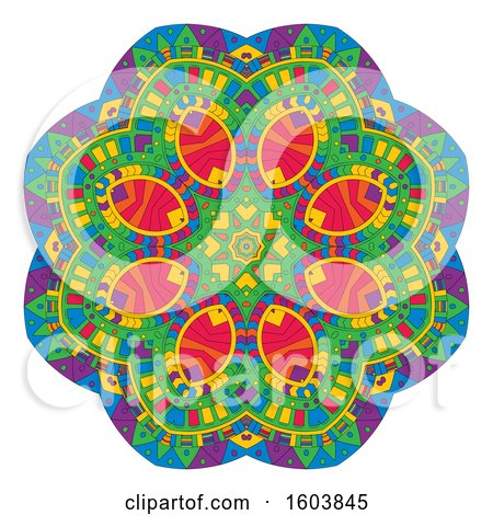 Clipart of a Colorful Aztec Mandala, on a White Background - Royalty Free Vector Illustration by KJ Pargeter