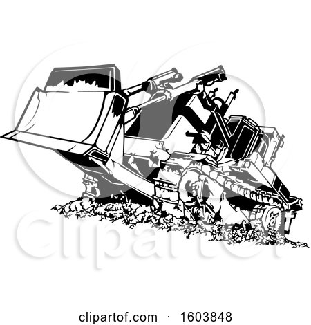 Clipart of a Black and White Bulldozer - Royalty Free Vector Illustration by dero