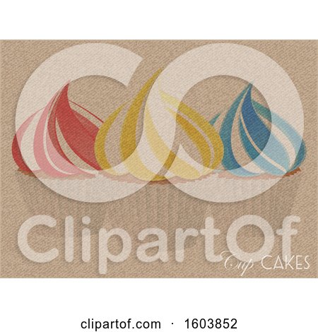 Clipart of Cup Cakes Print on Vintage Brown Material with Decorative Text - Royalty Free Vector Illustration by elaineitalia