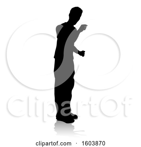 Clipart of a Silhouetted Teenager with a Reflection or Shadow, on a White Background - Royalty Free Vector Illustration by AtStockIllustration
