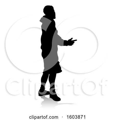 Clipart of a Silhouetted Teenager with a Reflection or Shadow, on a White Background - Royalty Free Vector Illustration by AtStockIllustration