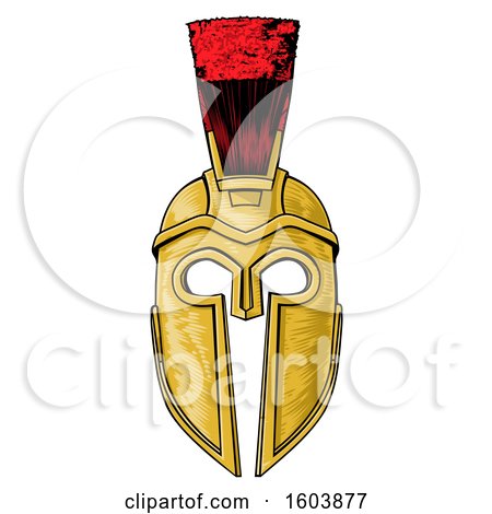Clipart of a Gold and Red Trojan Spartan Helmet - Royalty Free Vector Illustration by AtStockIllustration