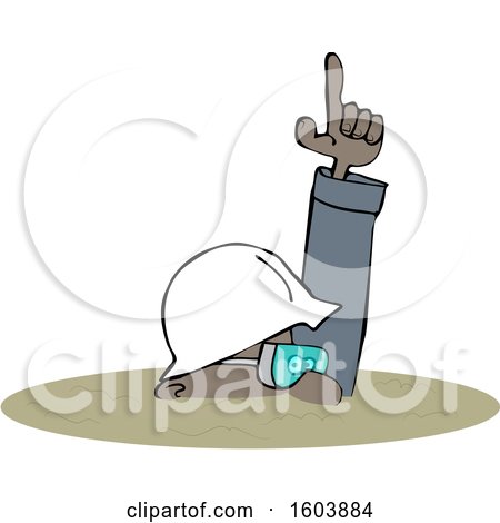 Clipart of a Cartoon Black Man Buried in a Trench, Safety - Royalty Free Vector Illustration by djart