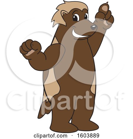 Clipart of a Wolverine School Mascot Character Holding up a Finger - Royalty Free Vector Illustration by Mascot Junction