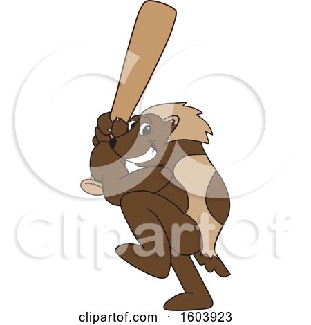 Clipart of a Wolverine School Mascot Character Batting - Royalty Free Vector Illustration by Mascot Junction