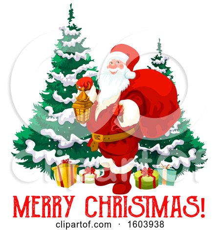 Clipart of a Merry Christmas Greeting with Santa - Royalty Free Vector Illustration by Vector Tradition SM