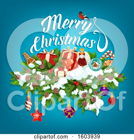 Clipart of a Merry Christmas Greeting on Blue - Royalty Free Vector Illustration by Vector Tradition SM