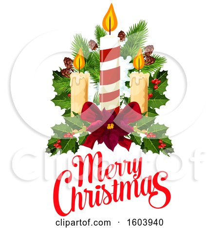 Clipart of a Merry Christmas Greeting with Candles - Royalty Free Vector Illustration by Vector Tradition SM