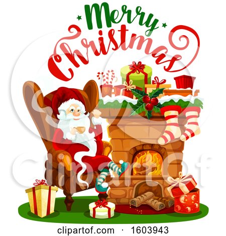 Clipart of a Merry Christmas Greeting with Santa - Royalty Free Vector Illustration by Vector Tradition SM