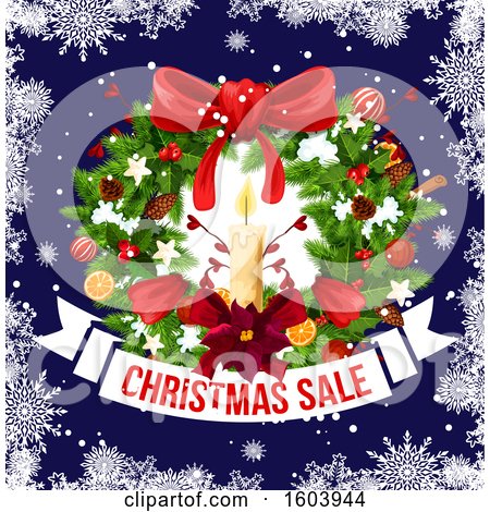 Clipart of a Christmas Wreath with a Sale Banner - Royalty Free Vector Illustration by Vector Tradition SM