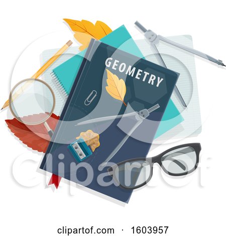 Clipart of a Geometry Book and School Supplies - Royalty Free Vector Illustration by Vector Tradition SM