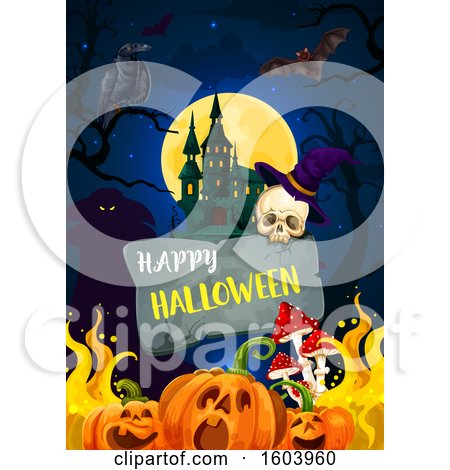 Clipart of a Happy Halloween Greeting and Background - Royalty Free Vector Illustration by Vector Tradition SM