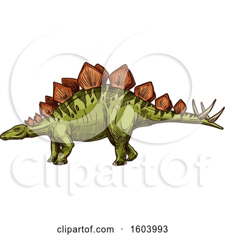 Clipart of a Sketched Stegosaur Dinosaur - Royalty Free Vector Illustration by Vector Tradition SM