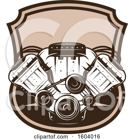 Clipart of a Brown Automotive Shield with an Engine - Royalty Free Vector Illustration by Vector Tradition SM