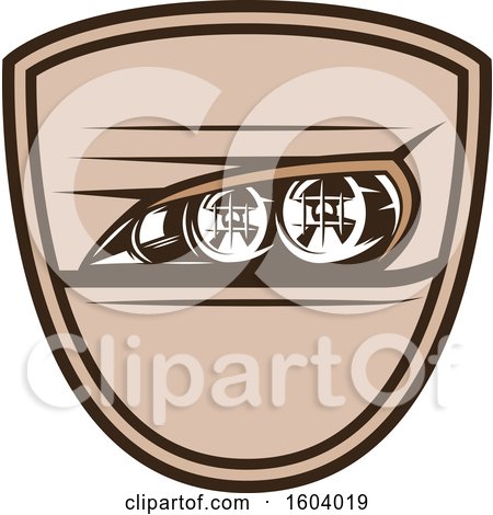 Clipart of a Brown Automotive Shield with Headlights - Royalty Free Vector Illustration by Vector Tradition SM
