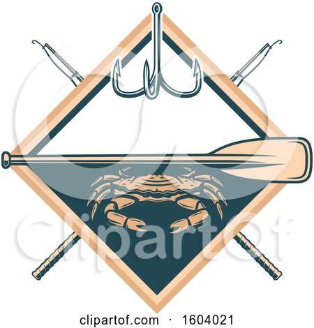 Clipart of a Fishing Design with a Crab Hook Paddle and Poles - Royalty Free Vector Illustration by Vector Tradition SM