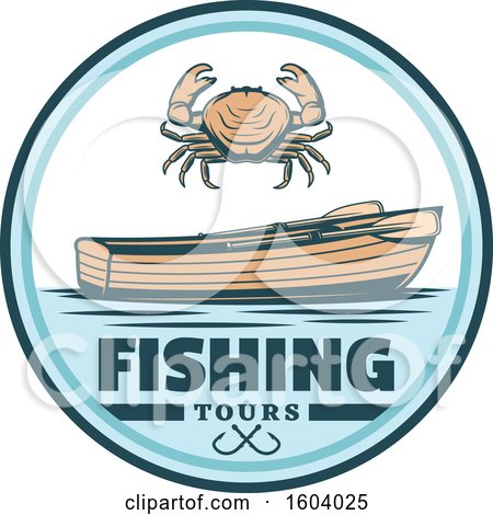 Clipart of a Fishing Design with a Crab and Boat - Royalty Free Vector Illustration by Vector Tradition SM