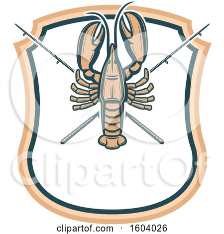 Clipart of a Fishing Design with a Lobster and Crossed Poles - Royalty Free Vector Illustration by Vector Tradition SM