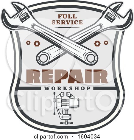 Clipart of a Repair Workshop Design with Wrenches and a Vise - Royalty Free Vector Illustration by Vector Tradition SM