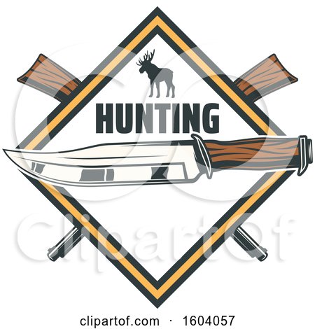 Clipart of a Hunting Knife Deer and Rifle Diamond Design - Royalty Free Vector Illustration by Vector Tradition SM