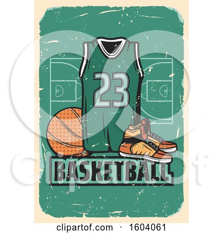 Clipart of a Vintage Basketball Design with a Jersey and Shoes - Royalty Free Vector Illustration by Vector Tradition SM