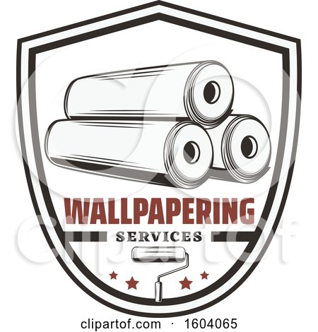 Clipart of a Wallpapering Services Shield Design - Royalty Free Vector Illustration by Vector Tradition SM