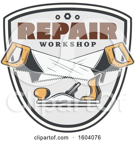 Clipart of a Repair Workshop Design with Saws and a Jack Plane - Royalty Free Vector Illustration by Vector Tradition SM