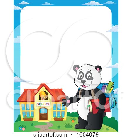 Clipart of a Border of a Student Panda by a School - Royalty Free Vector Illustration by visekart