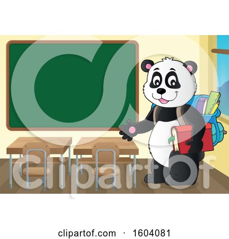 Clipart of a Student Panda by a Chalkboard - Royalty Free Vector Illustration by visekart