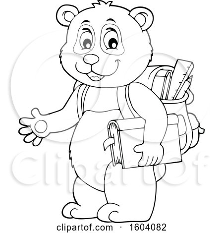 Clipart of a Lineart Student Panda - Royalty Free Vector Illustration by visekart