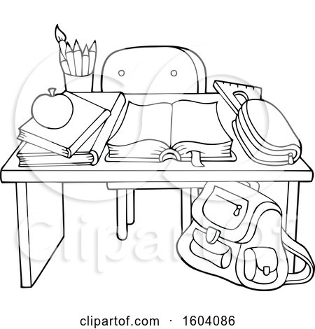 Clipart of a Lineart School Desk - Royalty Free Vector Illustration by visekart