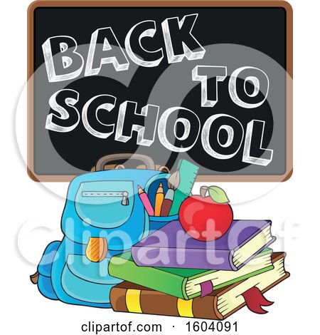 Clipart of a Book Bag with a Back to School Blackboard - Royalty Free Vector Illustration by visekart