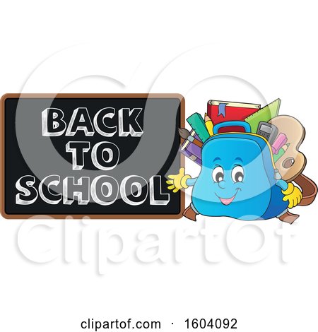 Clipart of a Bag Mascot Presenting a Back to School Black Board - Royalty Free Vector Illustration by visekart