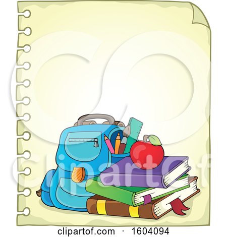 Clipart of a School Bag on a Sheet of Ruled Paper - Royalty Free Vector Illustration by visekart