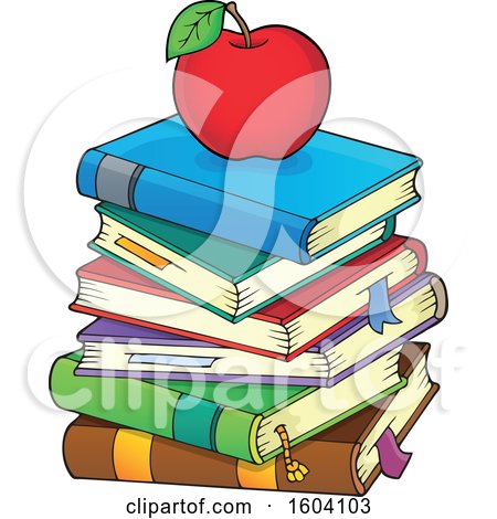 Clipart of a Red Apple on a Stack of Books - Royalty Free Vector Illustration by visekart