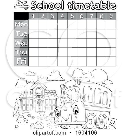 Clipart of a School Timetable with a Bus - Royalty Free Vector Illustration by visekart