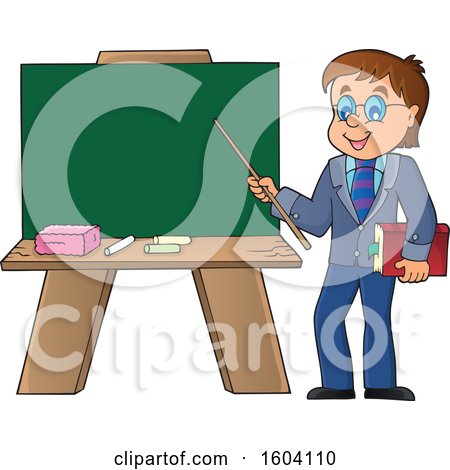Clipart of a White Male Teacher Presenting a Blank Chalkboard - Royalty Free Vector Illustration by visekart