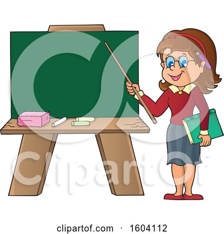 Clipart of a White Female Teacher Presenting a Blank Chalkboard - Royalty Free Vector Illustration by visekart