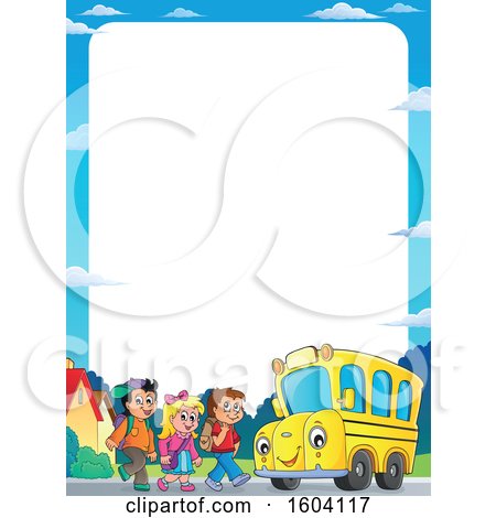 Clipart of a Border of a Group of Children Boarding a School Bus - Royalty  Free Vector Illustration by visekart #1604117