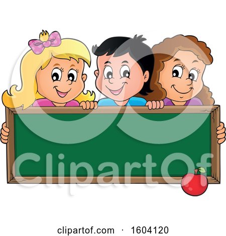 Clipart of a Group of School Children Holding a Blank Chalkboard - Royalty Free Vector Illustration by visekart