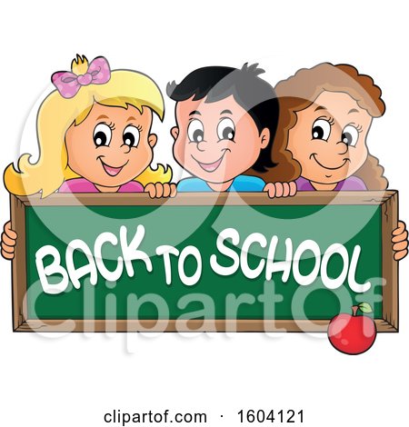Clipart of a Group of Children Holding a Back to School Chalkboard - Royalty Free Vector Illustration by visekart
