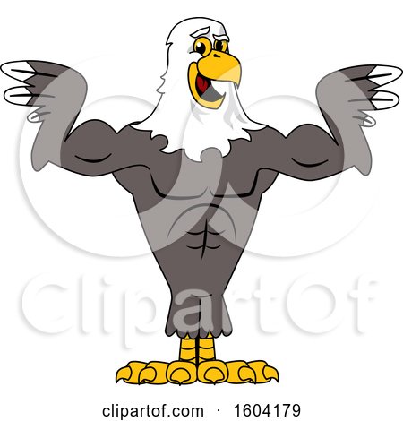Clipart of a Bald Eagle School Mascot Character Flexing His Muscles - Royalty Free Vector Illustration by Mascot Junction