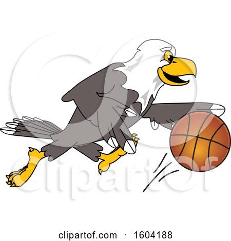 Clipart of a Bald Eagle School Mascot Character Playing Basketball - Royalty Free Vector Illustration by Mascot Junction