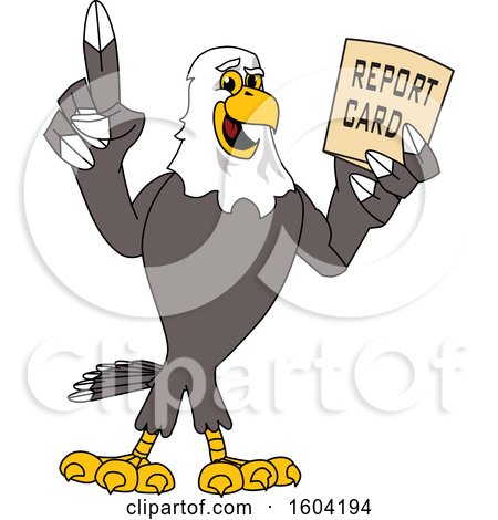 Clipart of a Bald Eagle School Mascot Character Holding a Report Card - Royalty Free Vector Illustration by Mascot Junction
