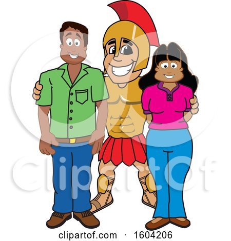 Clipart of a Spartan or Trojan Warrior School Mascot Character with Parents - Royalty Free Vector Illustration by Mascot Junction