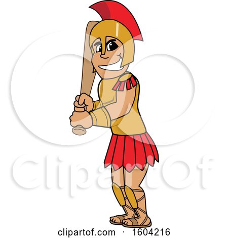 Clipart of a Spartan or Trojan Warrior School Mascot Character Holding a Baseball Bat - Royalty Free Vector Illustration by Mascot Junction