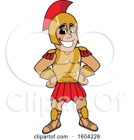 Clipart of a Spartan or Trojan Warrior School Mascot Character with Hands on His Hips - Royalty Free Vector Illustration by Mascot Junction