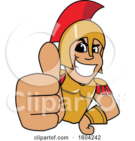 Clipart of a Spartan or Trojan Warrior School Mascot Character Holding a Thumb up - Royalty Free Vector Illustration by Mascot Junction