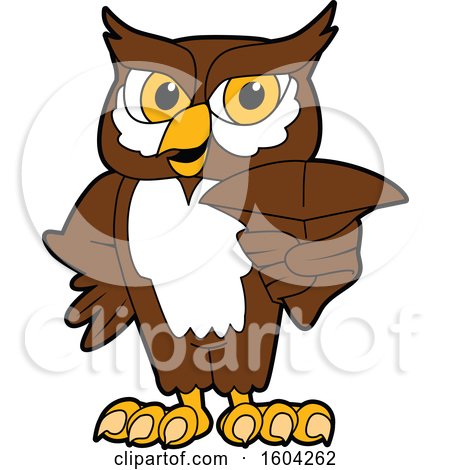 Clipart of a Brown and White Owl School Mascot Character - Royalty Free Vector Illustration by Mascot Junction